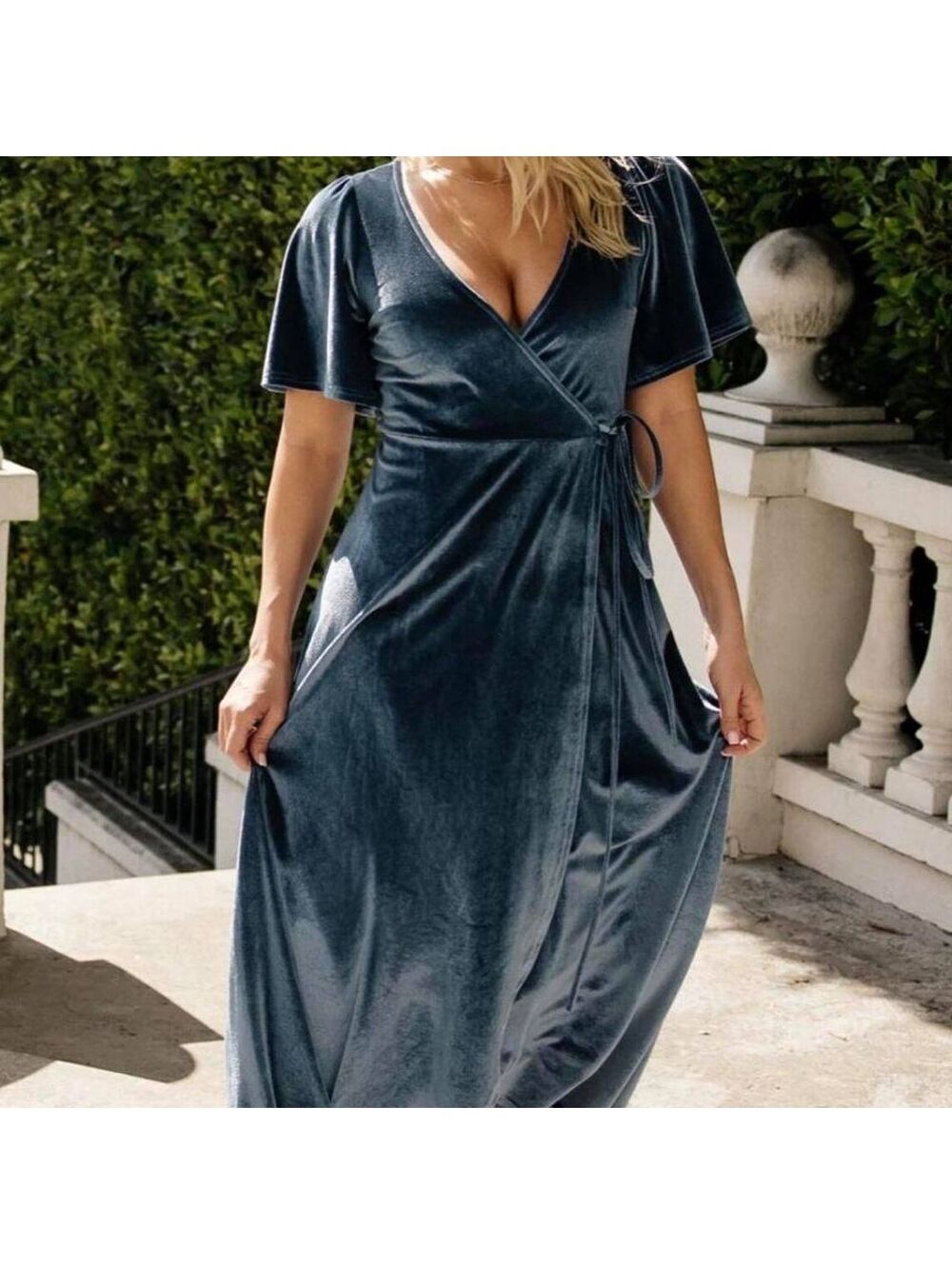 Baltic Born Women's Blue Velvet Katelyn Maxi Wrap Dress 2XL NWT